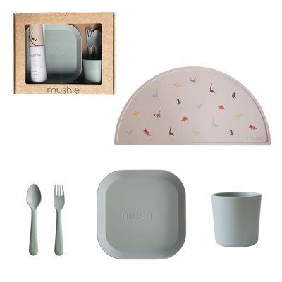 Geschenkdoos - Eetsetje met vierkant bord Sage