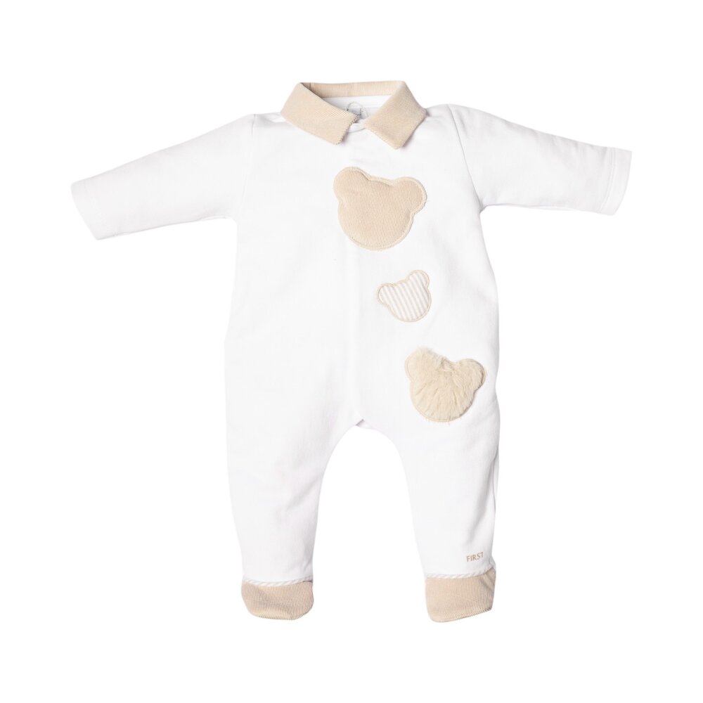 FO B rompersuit 3 teddy bears White/beige