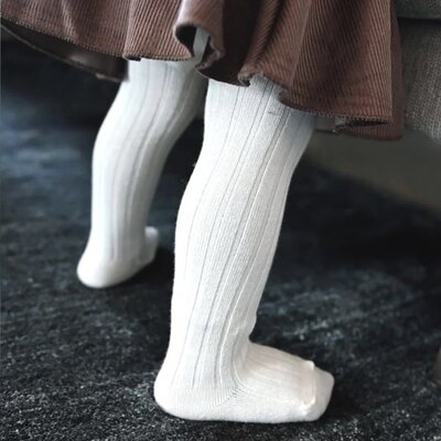 Tights in Bamboo - Striped Off White