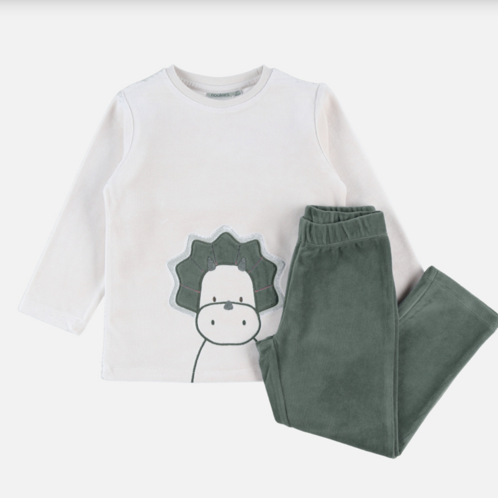 2-delige pyjama beige-groen met dino Beige