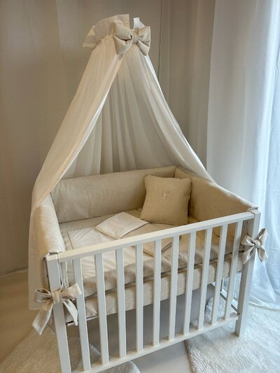 enkele parkomrander linnen beige + lintstrikken linnen beige met vulling mousse 5cm dikte