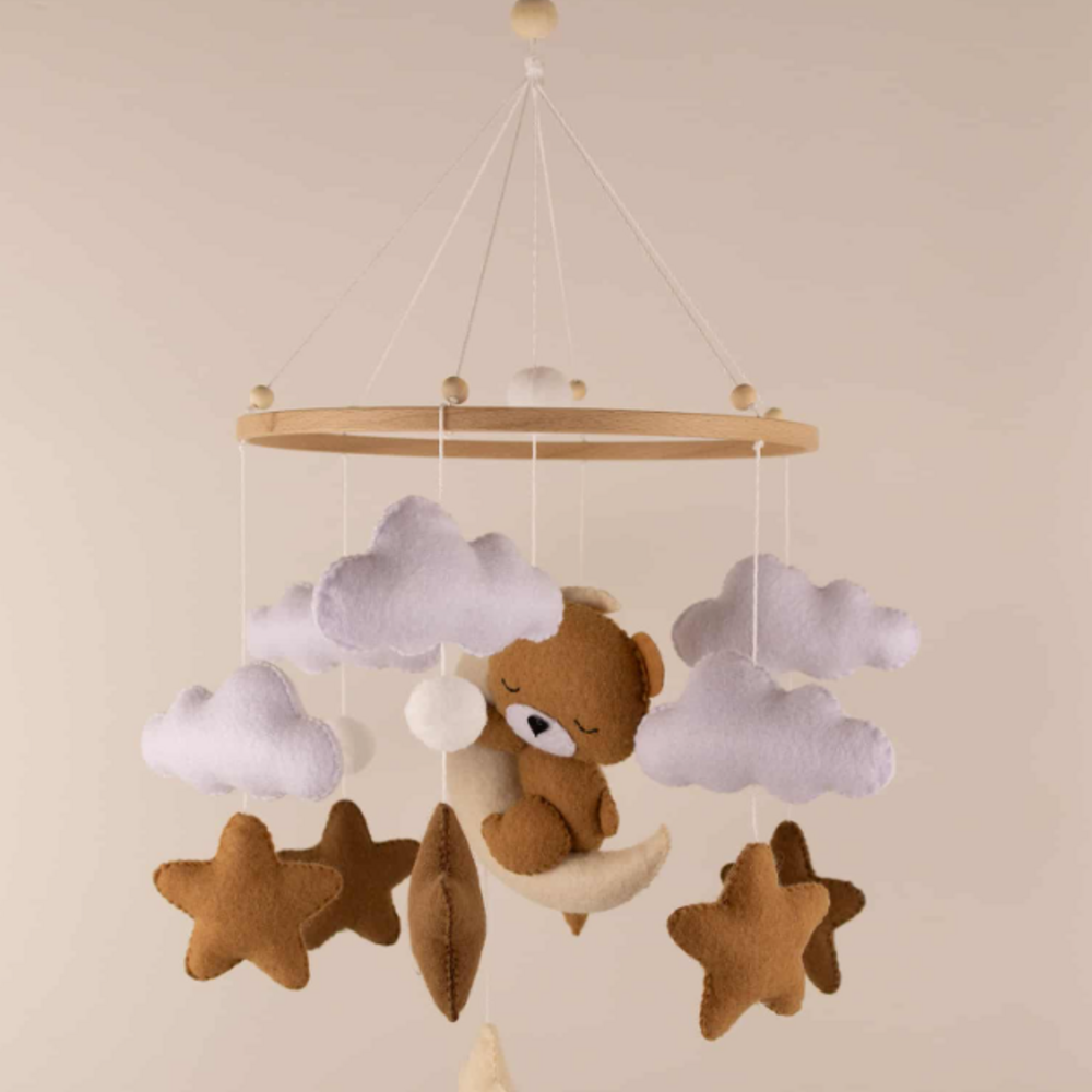 Slapende teddybeer muziekmobiel - handgemaakt
