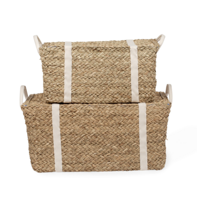 Rattan Opbergmanden + Riemen - Set Van 2 Geel