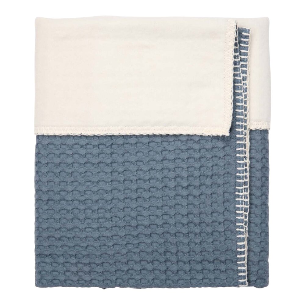 Ledikantdeken cotton fleece wafel Amsterdam 100x150 cm bluestone