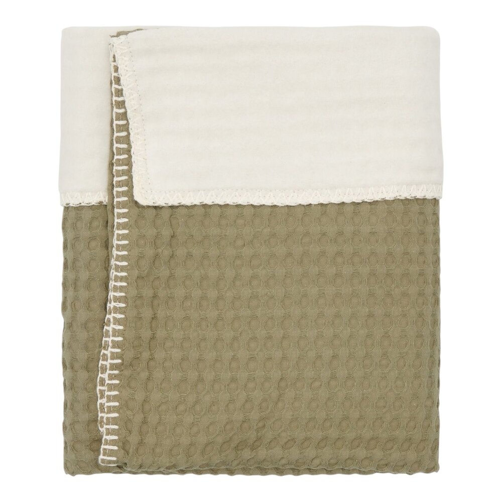 Ledikantdeken cotton fleece wafel Amsterdam 100x150 cm moss