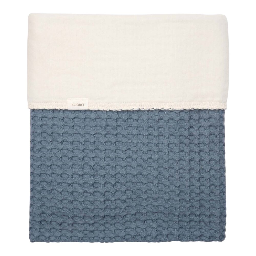 Ledikantdeken cotton fleece wafel Amsterdam 100x150 cm bluestone