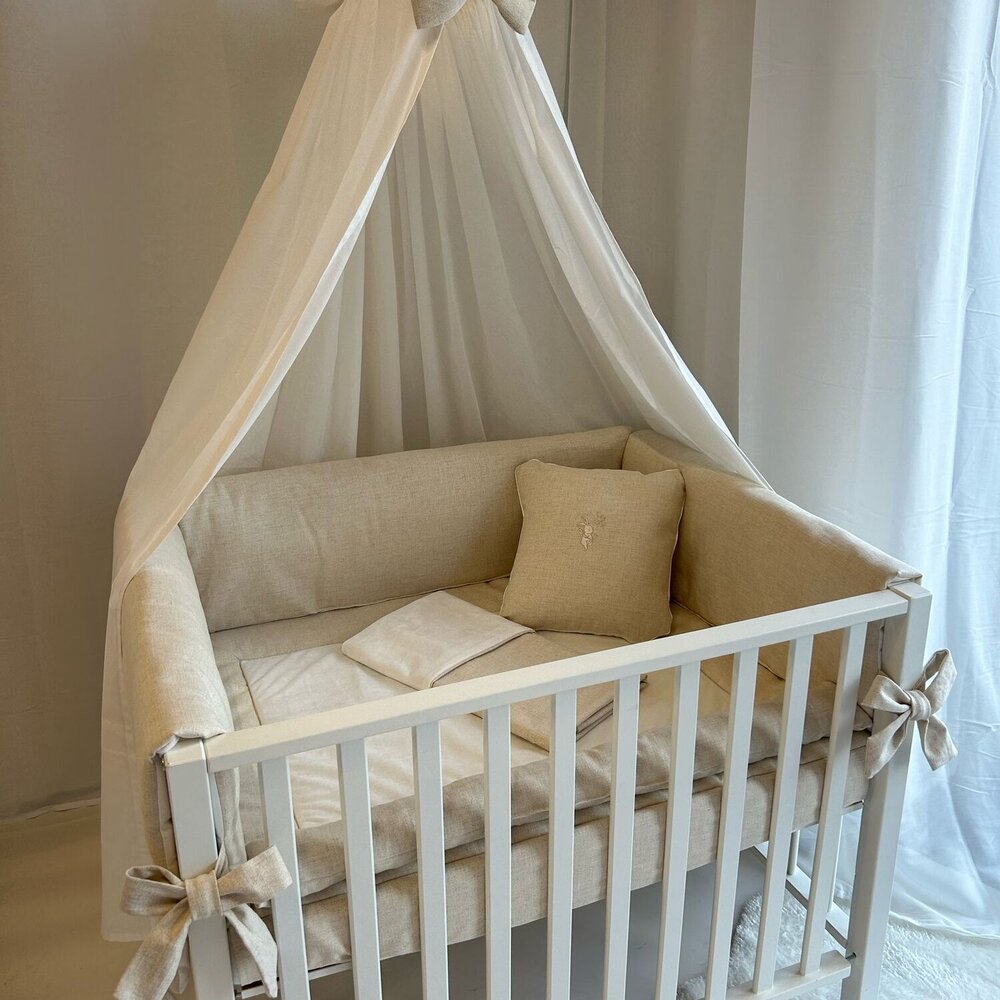 3 delige dubbele parkomrander linnen beige + lintstrikken linnen beige 3 delige dubbele parkomrander linnen beige + lintstrikken linnen beige