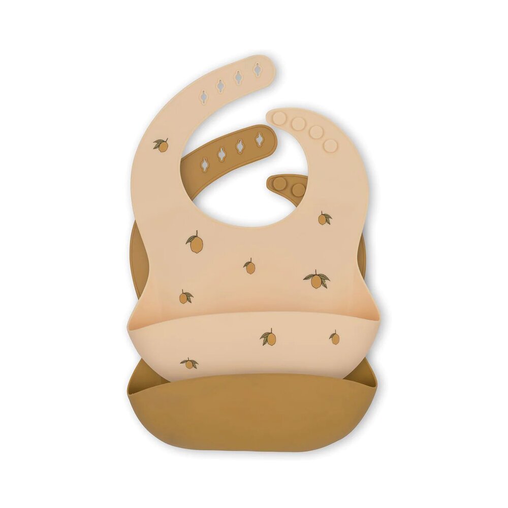 Set van 2 siliconen slabbetjes Lemon/almond