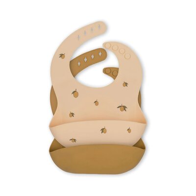 Set van 2 siliconen slabbetjes Lemon/almond