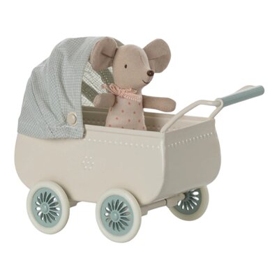 Pram with baby mouse - Mint Pram with baby mouse - Mint