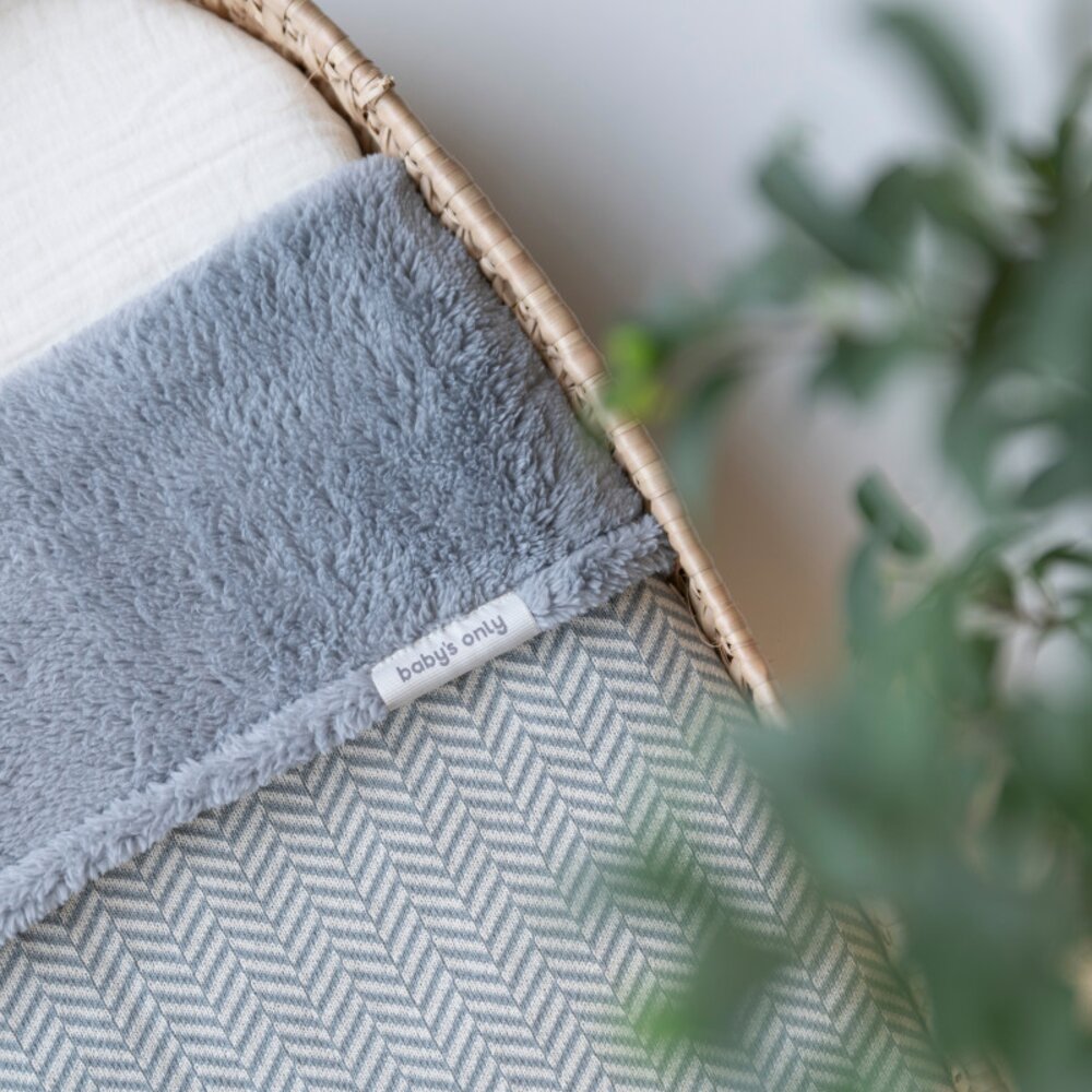 Ledikantdeken teddy Dawn nordic blue/ecru