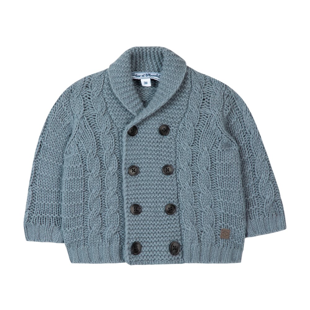 Vest tricot met dubbel knopen Bleu nuage