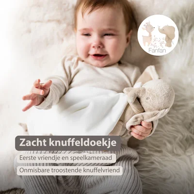 Doudou knuffel olifant 27x27 cm gebroken wit Fanfan