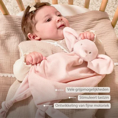 Maxi-doudou olifant corduroy roze Fanfan