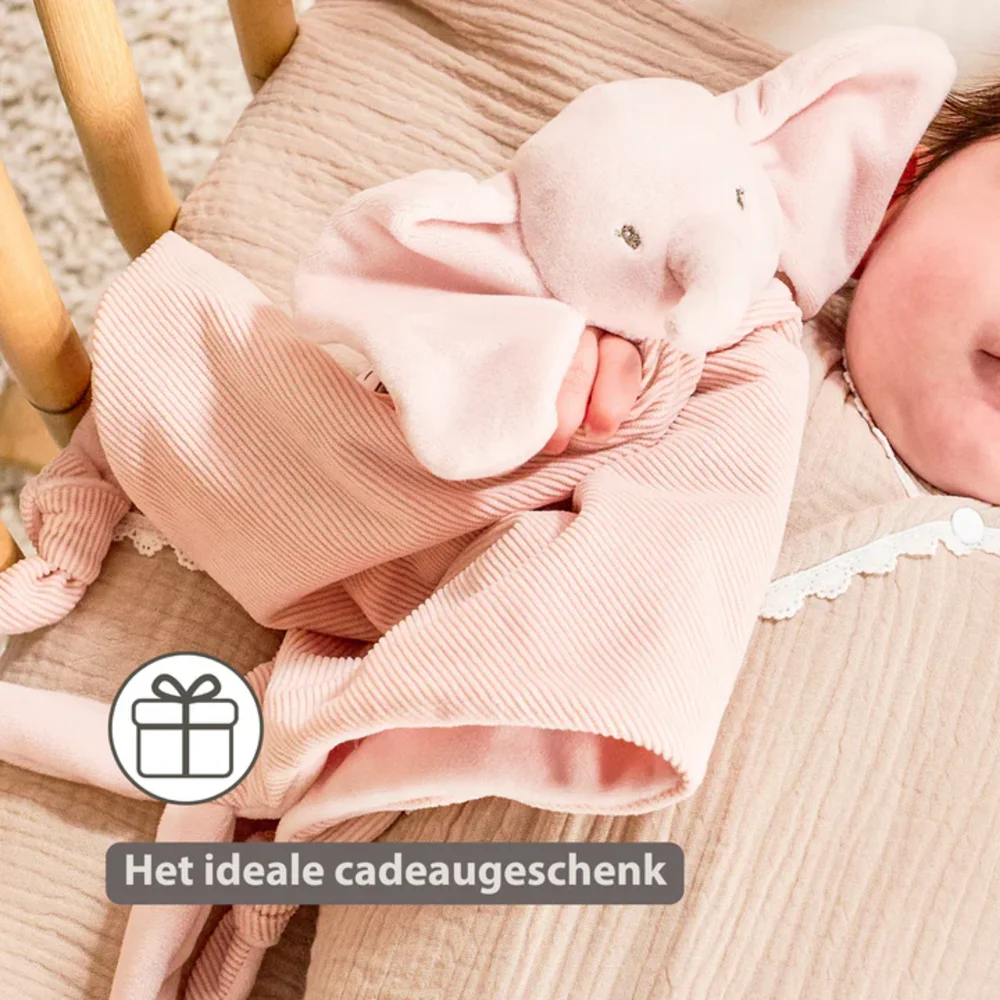 Maxi-doudou olifant corduroy roze Fanfan