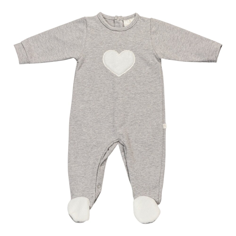 Babypakje Estelle zonder kraagje teddy hart grijs Babypakje Estelle zonder kraagje teddy hart grijs