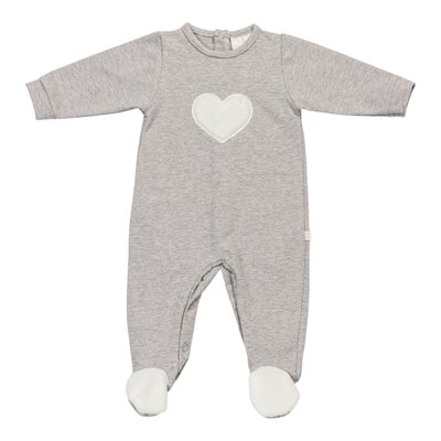 Babypakje Estelle zonder kraagje teddy hart grijs Babypakje Estelle zonder kraagje teddy hart grijs