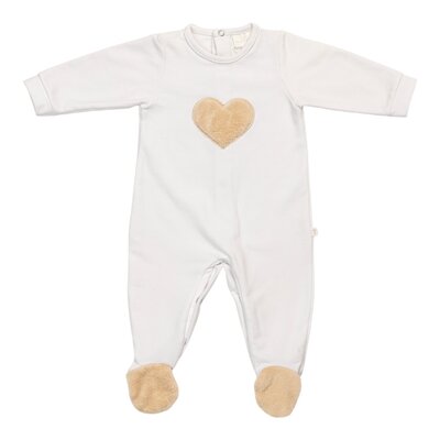 Babypakje Estelle zonder kraagje teddy hart wit Babypakje Estelle zonder kraagje teddy hart wit