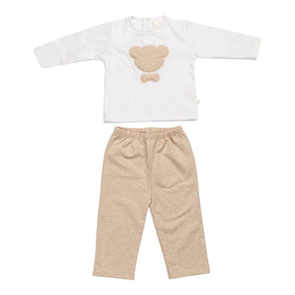 Pyjama Cédric T-shirt / ital fleece broek wit/camel