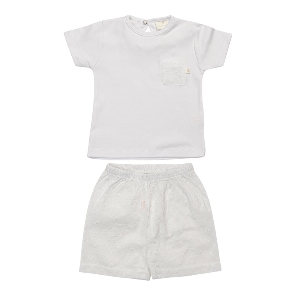 Pyjama Cato T-shirt + zakje + short italian fleec wit Pyjama Cato T-shirt + zakje + short italian fleec wit