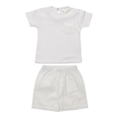 Pyjama Cato T-shirt + zakje + short italian fleec wit Pyjama Cato T-shirt + zakje + short italian fleec wit