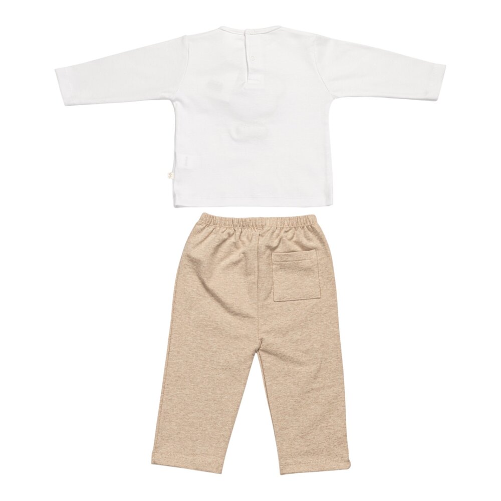 Pyjama Cédric T-shirt / ital fleece broek wit/camel