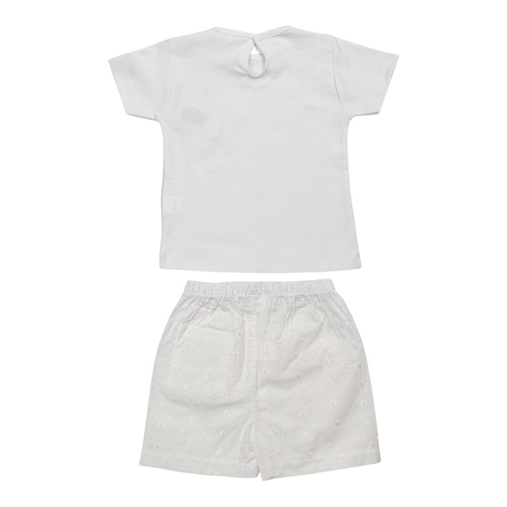 Pyjama Cato T-shirt + zakje + short italian fleec wit Pyjama Cato T-shirt + zakje + short italian fleec wit