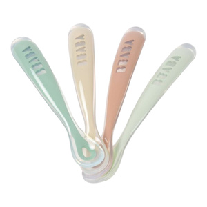 Set van 4 siliconenlepels - 1ste leeftijd Natural set (praliné/ clay/ sagegroen/ grijsgroen)