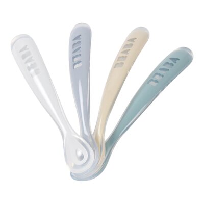 Set van 4 siliconenlepels - 1ste leeftijd Kiezel / Wolkenblauw / Baltisch Blauw / Clay