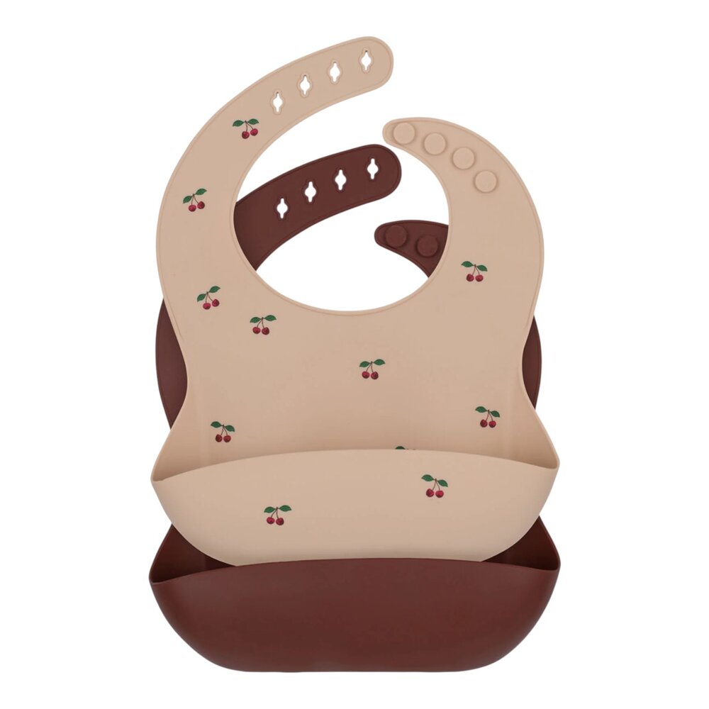 Set van 2 siliconen slabbetjes Cherry/mocca
