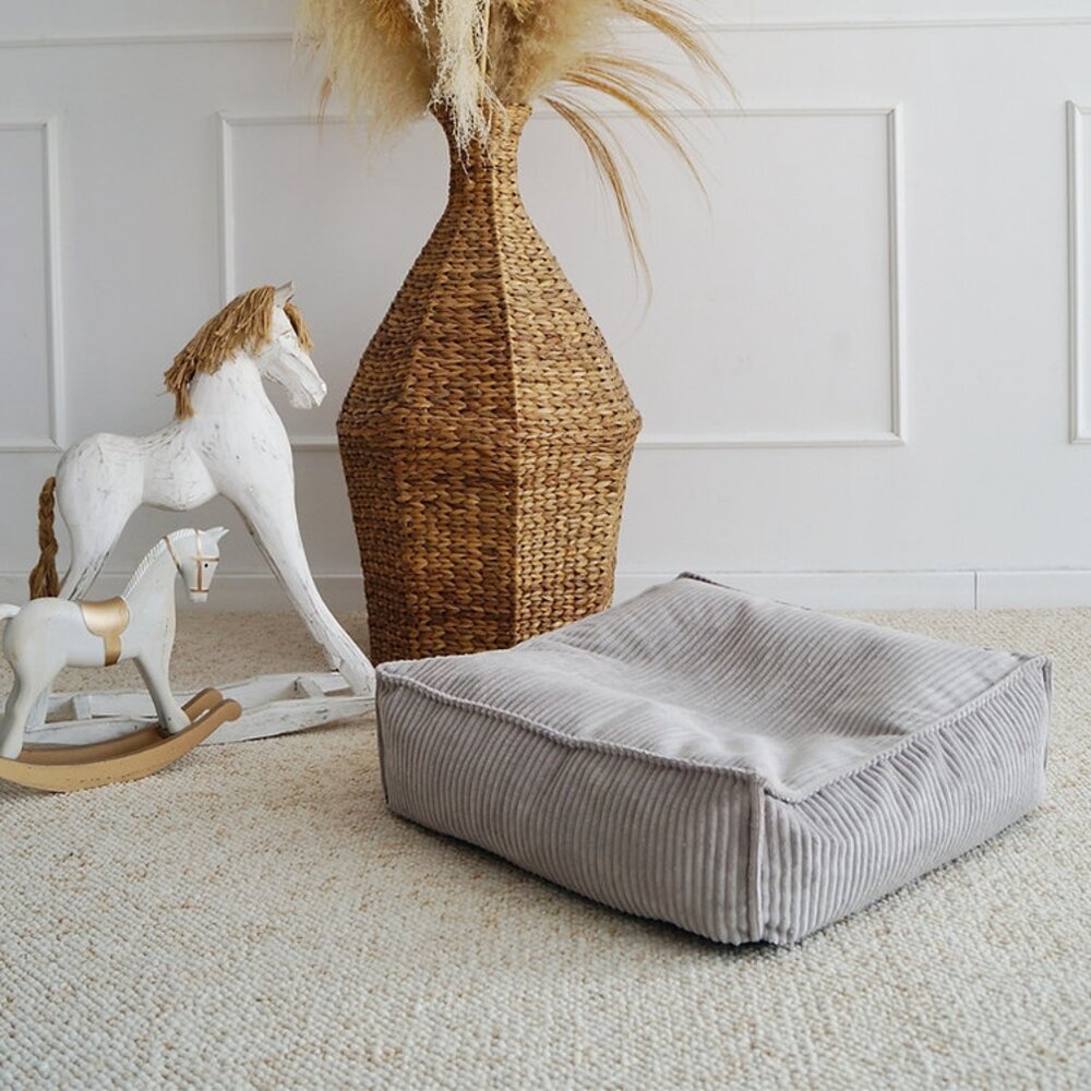Velvet Rib Ottoman - square Grey