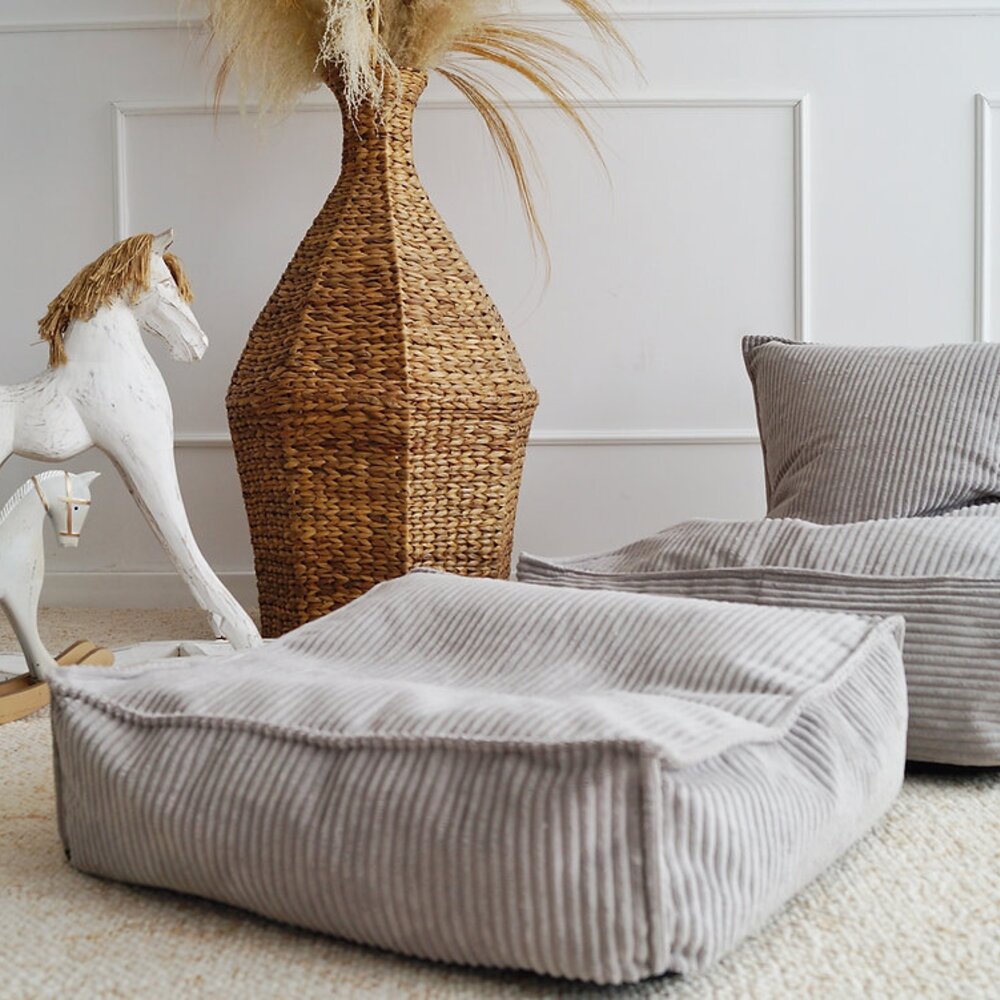 Velvet Rib Ottoman - square Grey