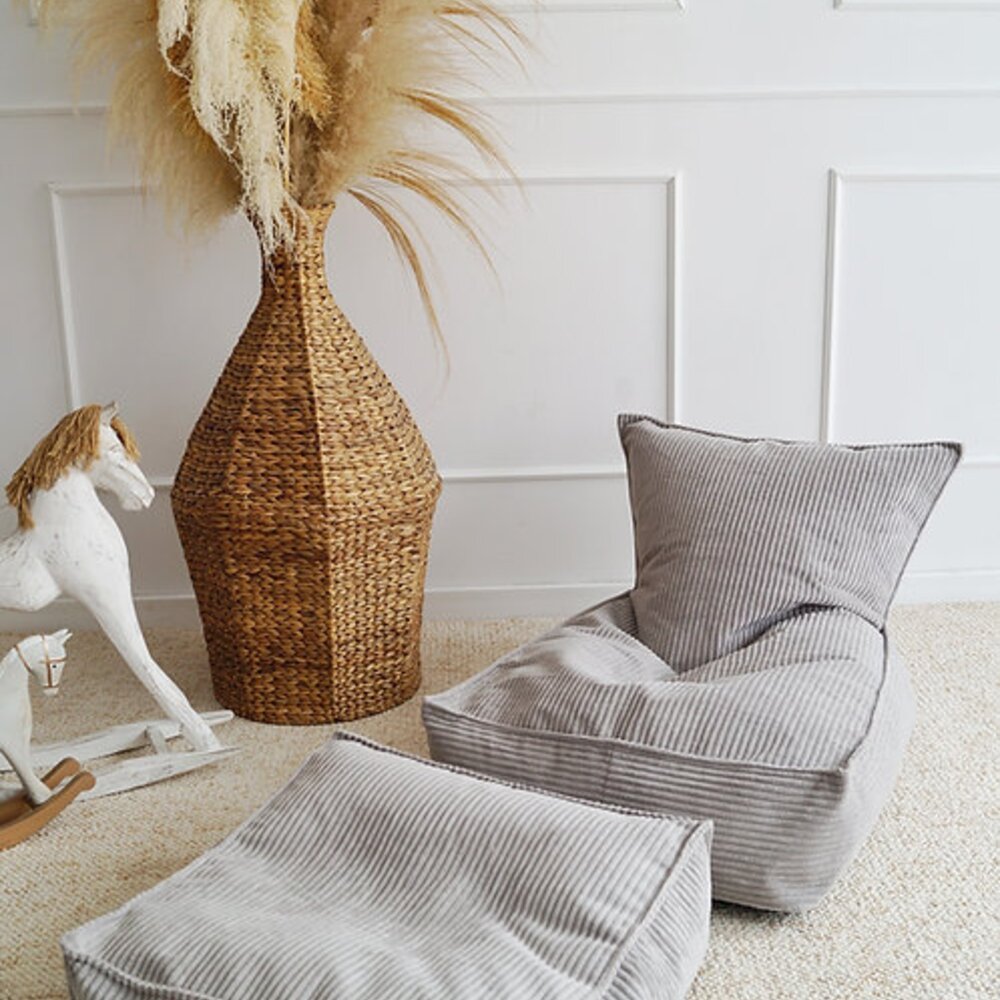 Velvet Rib Ottoman - square Grey