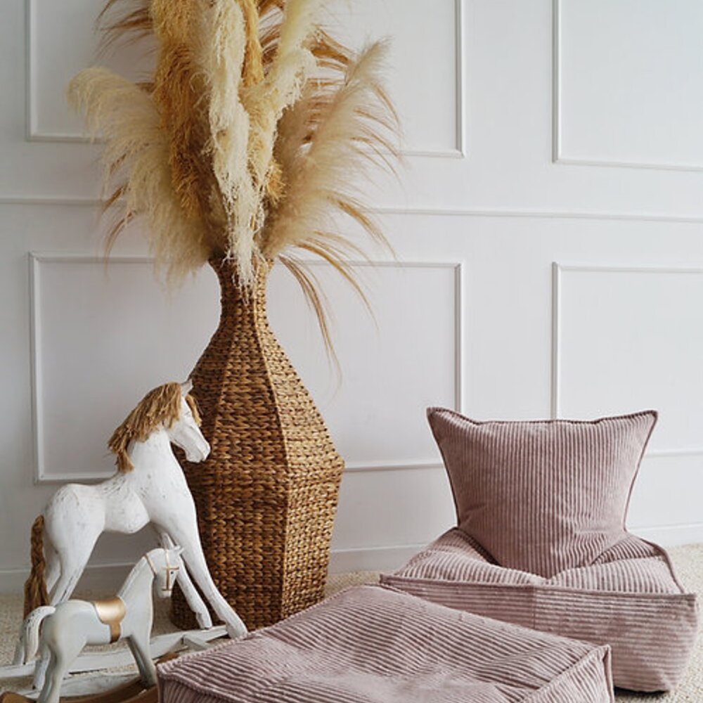 Velvet Rib Ottoman - square Dirty pink