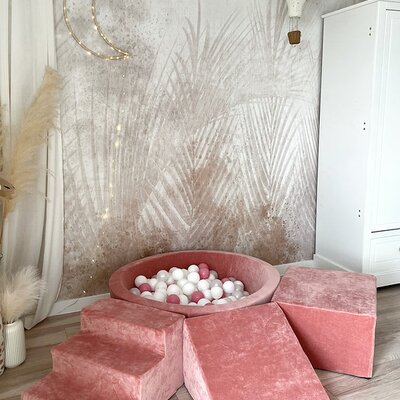 Foam speelset soft velvet (3st) + ballenbad 90x30 cm + 200 ballen Rasberry pink