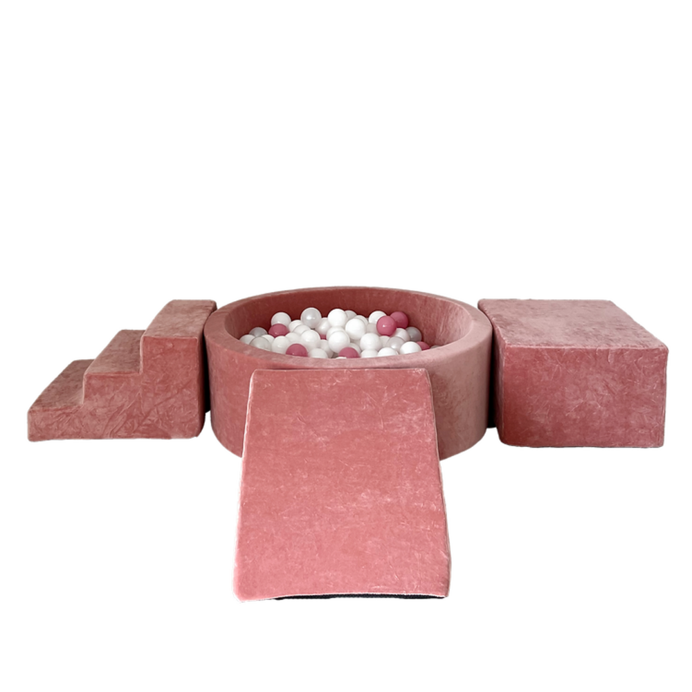 Foam speelset soft velvet (3st) + ballenbad 90x30 cm + 200 ballen Rasberry pink