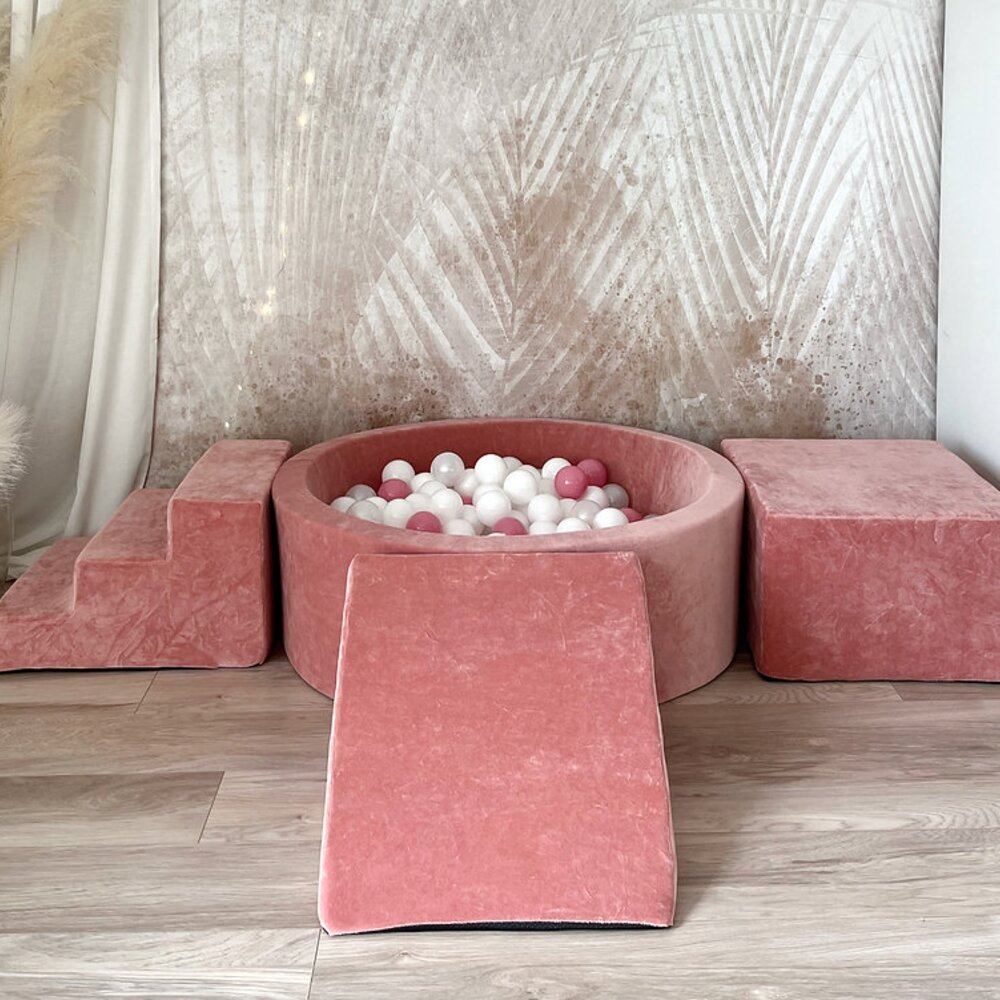 Foam speelset soft velvet (3st) + ballenbad 90x30 cm + 200 ballen Rasberry pink