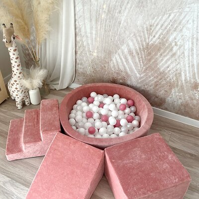 Foam speelset soft velvet (3st) + ballenbad 90x30 cm + 200 ballen Rasberry pink