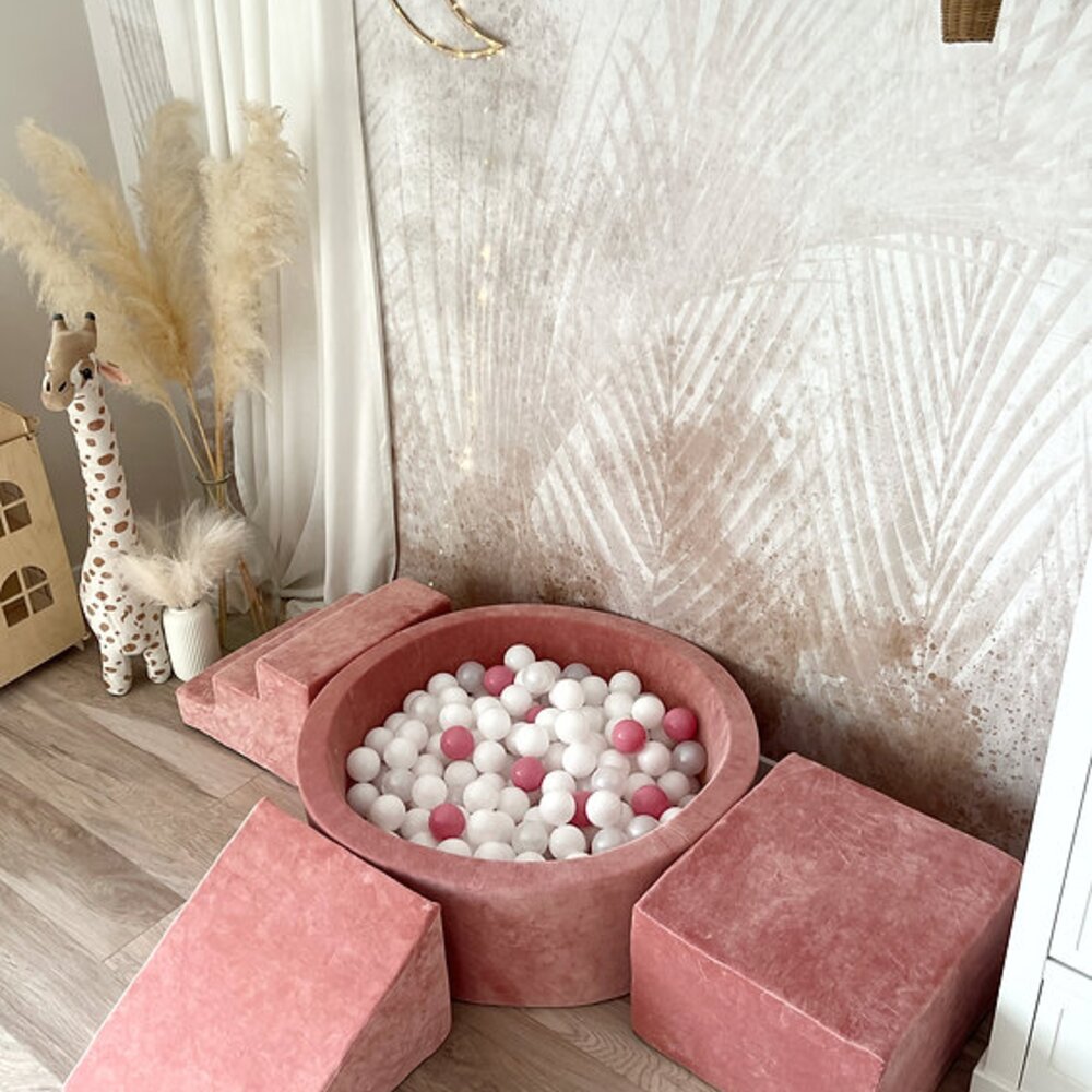 Foam speelset soft velvet (3st) + ballenbad 90x30 cm + 200 ballen Rasberry pink