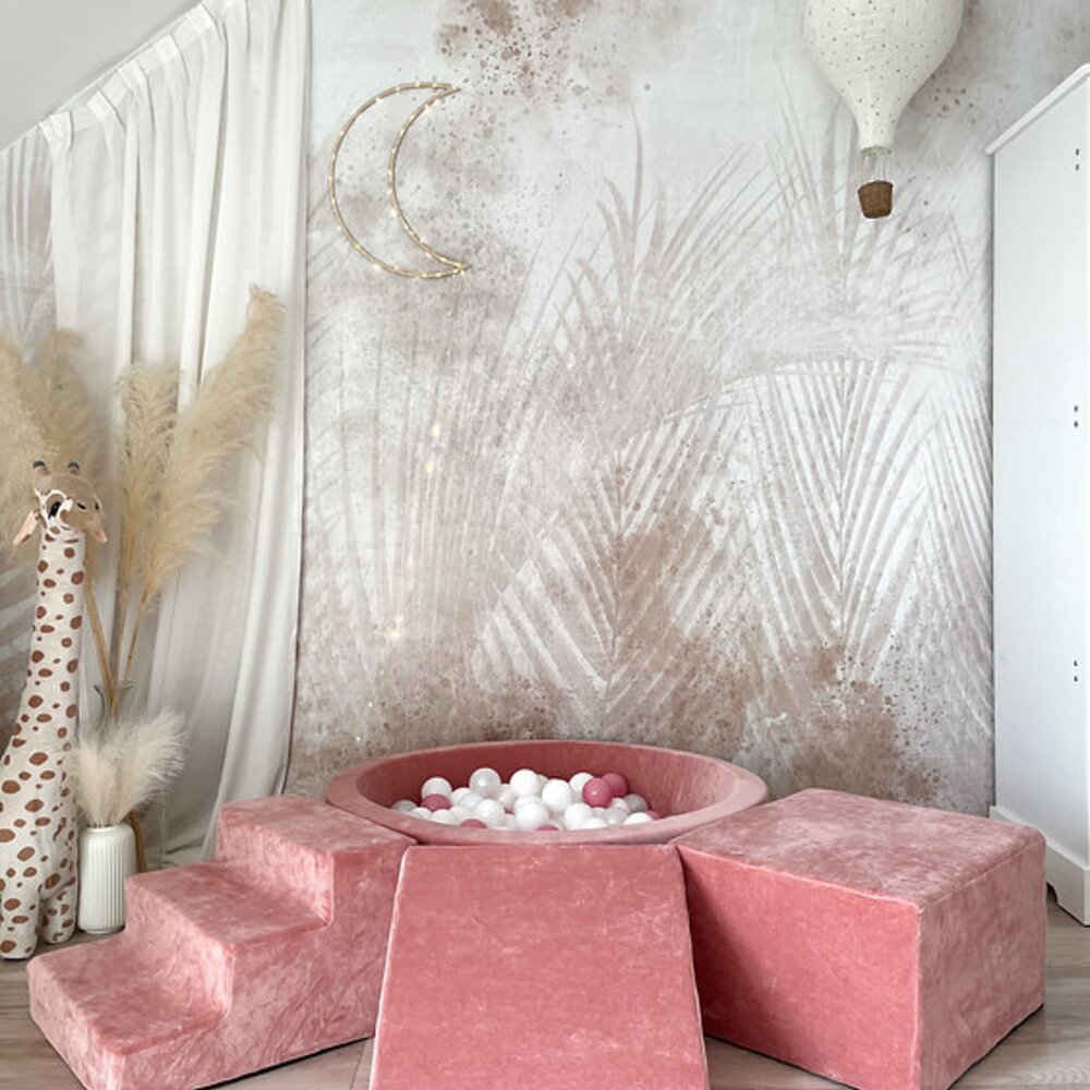 Foam speelset soft velvet (3st) + ballenbad 90x30 cm + 200 ballen Rasberry pink