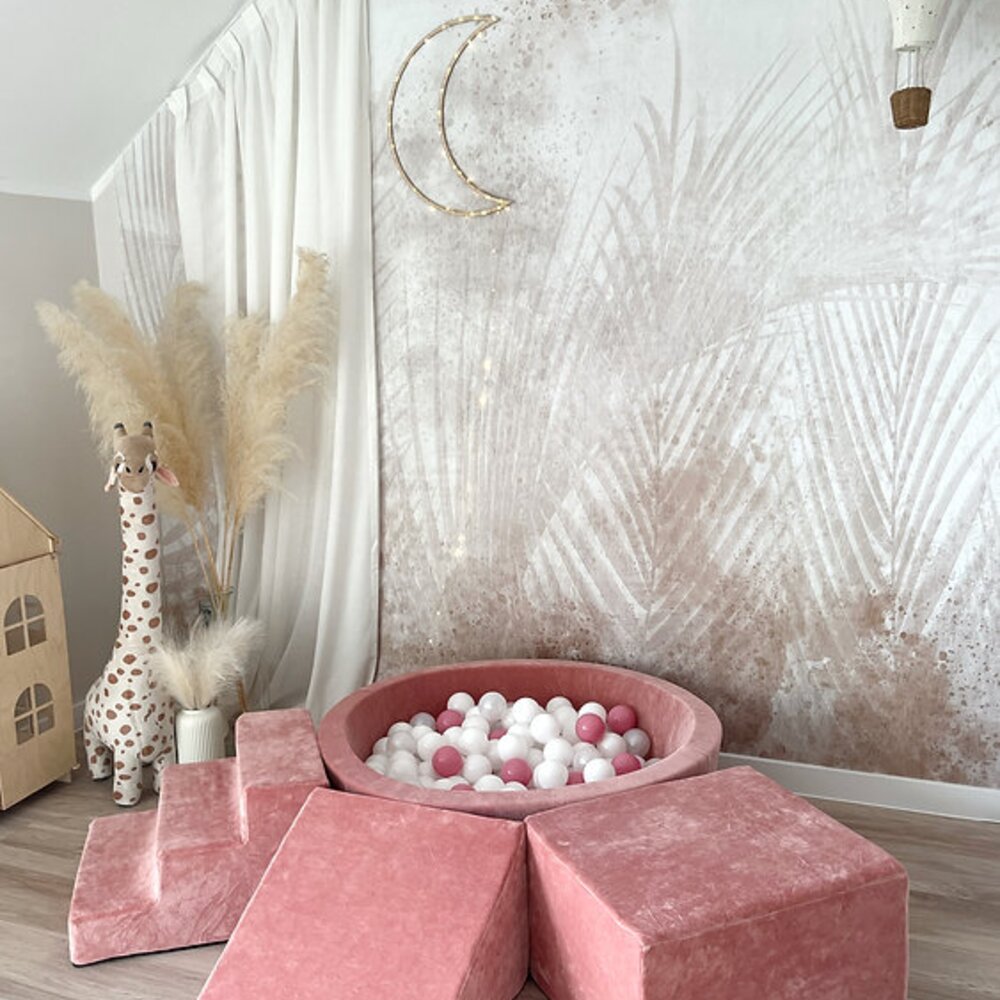 Foam speelset soft velvet (3st) + ballenbad 90x30 cm + 200 ballen Rasberry pink