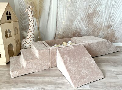 Foam speelset Soft Velvet (5 stuks) + ballenbad 65x35x30 + 100 ballen Dark Beige