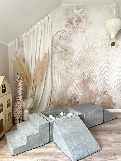 Foam speelset Soft Velvet (5 stuks) + ballenbad 65x35x30 + 100 ballen Grey