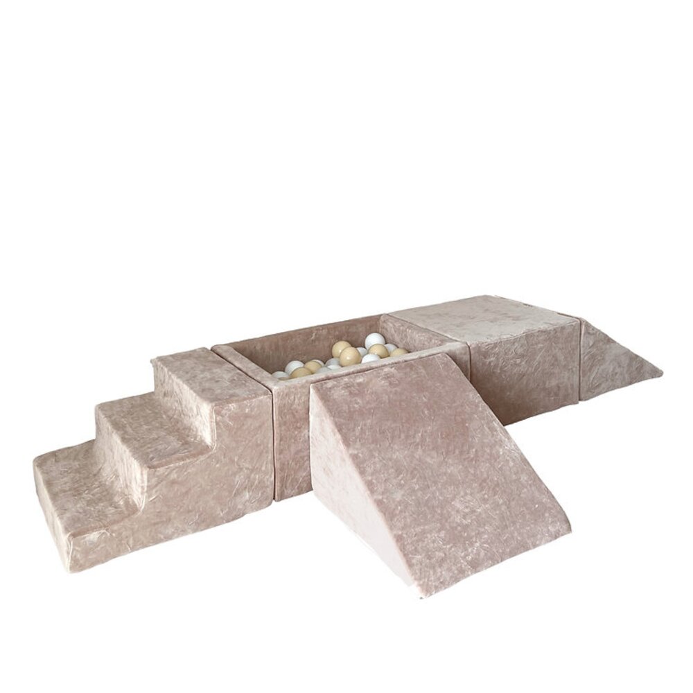 Foam speelset Soft Velvet (5 stuks) + ballenbad 65x35x30 + 100 ballen Dark Beige