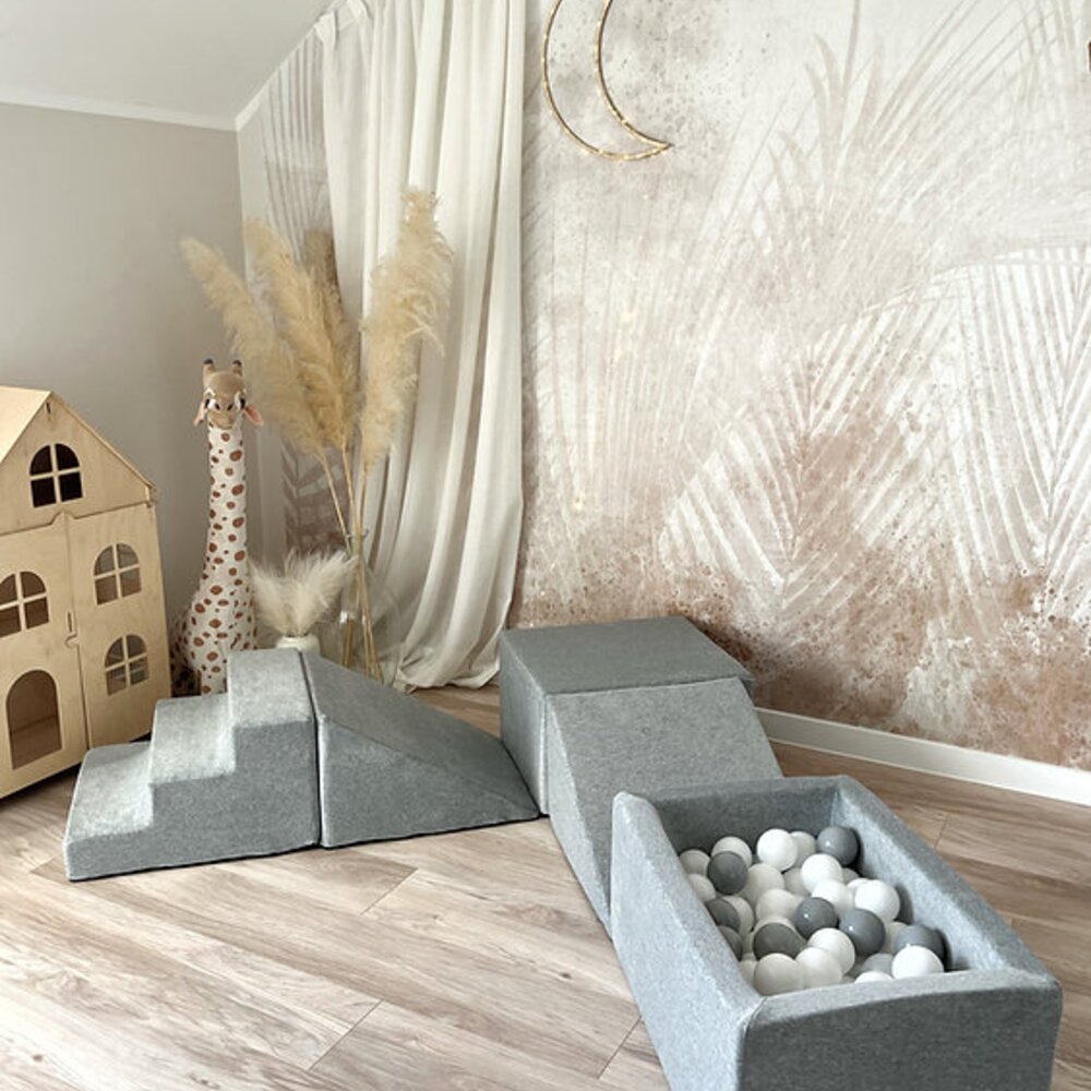 Foam speelset Soft Velvet (5 stuks) + ballenbad 65x35x30 + 100 ballen Grey