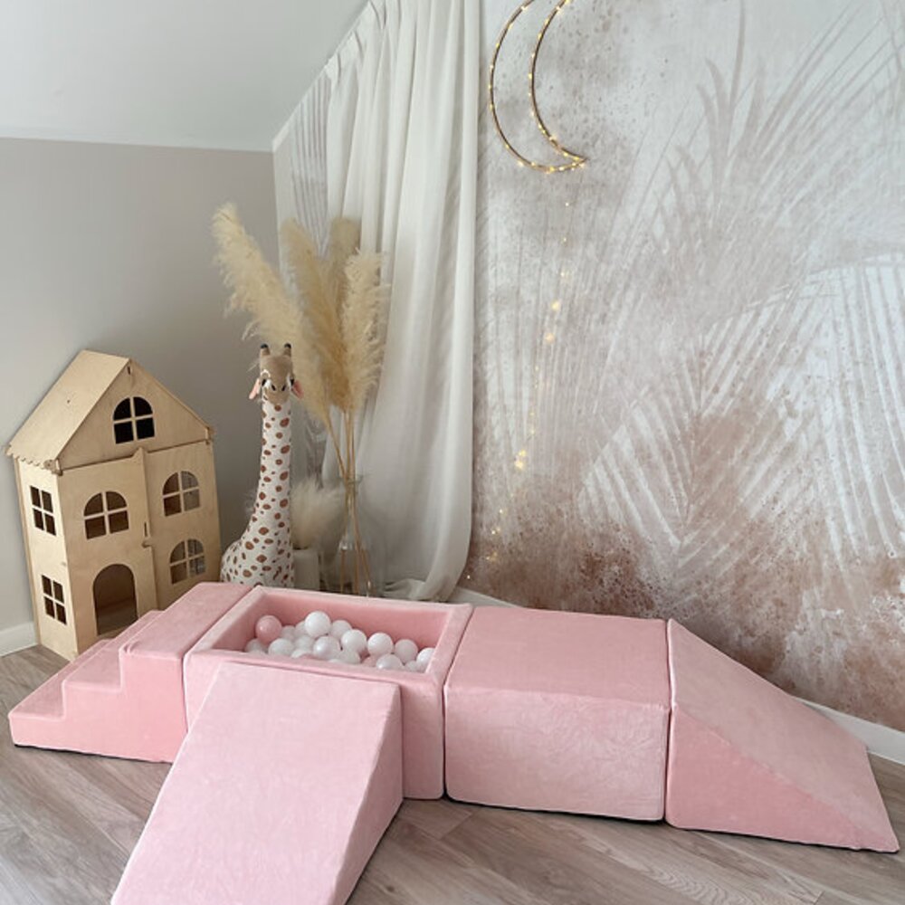 Foam speelset Soft Velvet (5 stuks) + ballenbad 65x35x30 + 100 ballen Soft Pink