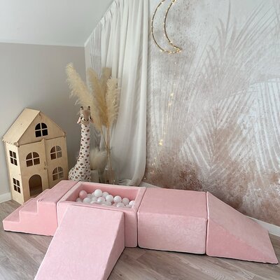 Foam speelset Soft Velvet (5 stuks) + ballenbad 65x35x30 + 100 ballen Soft Pink