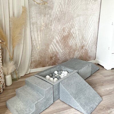 Foam speelset Soft Velvet (5 stuks) + ballenbad 65x35x30 + 100 ballen Grey