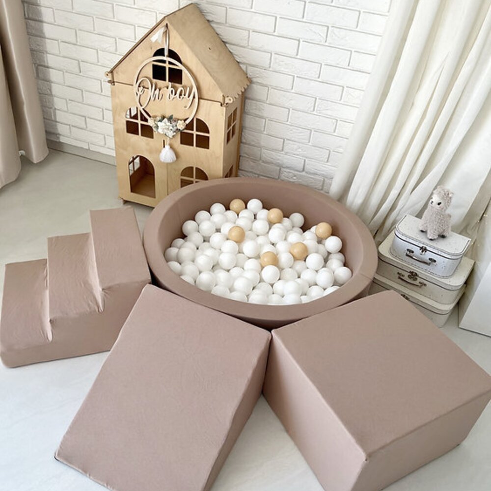 Foam speelset katoen (3st) + ballenbad 90x30 + 200 ballen Beige