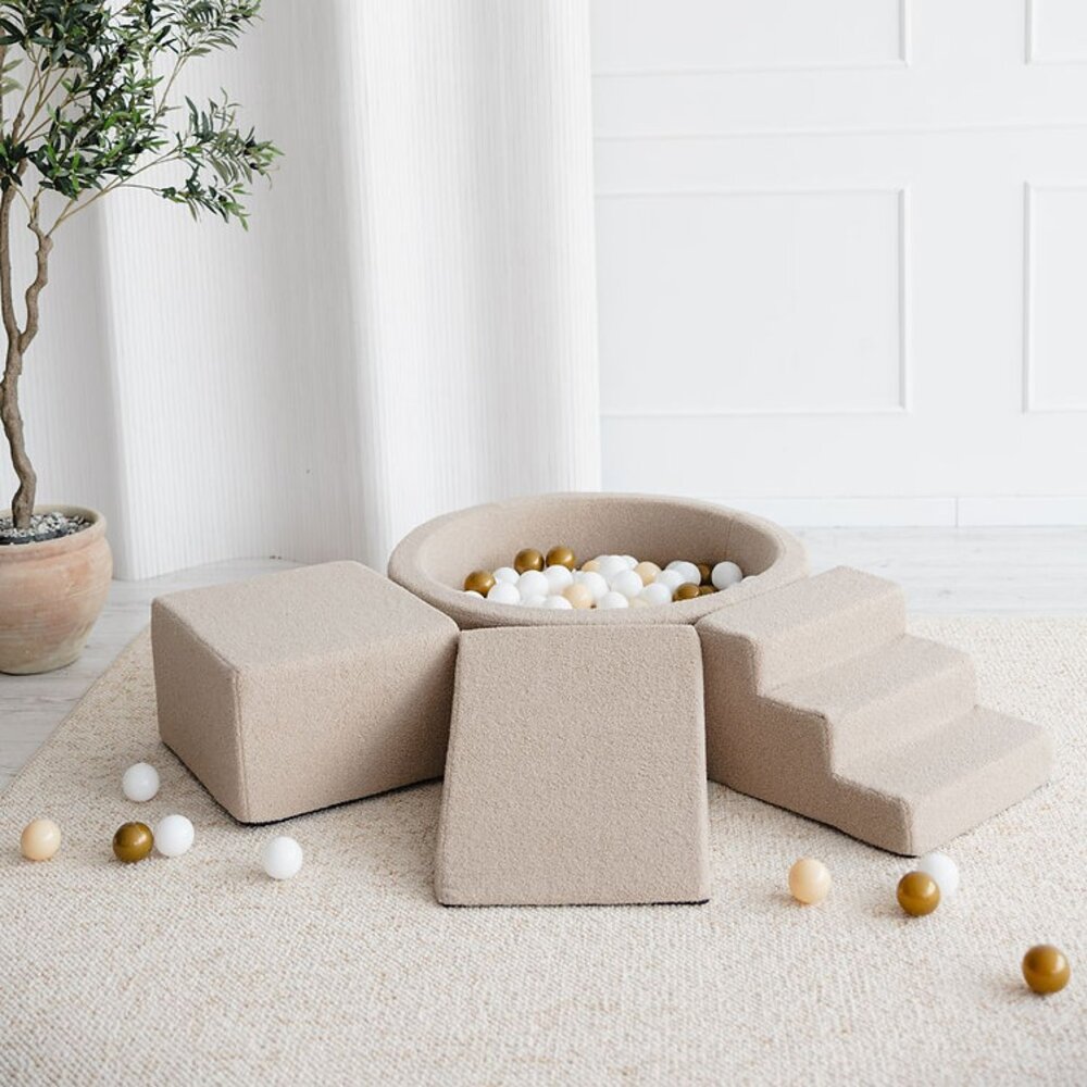 Foam speelset Boucle (3 stuks) + ballenbad 90x30 + 200 ballen Beige